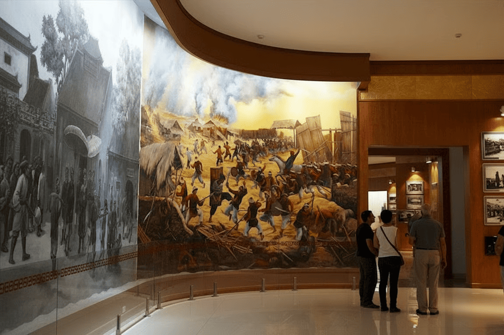 The mural vividly depicts the Tay Son army as they battle fiercely against foreign invaders